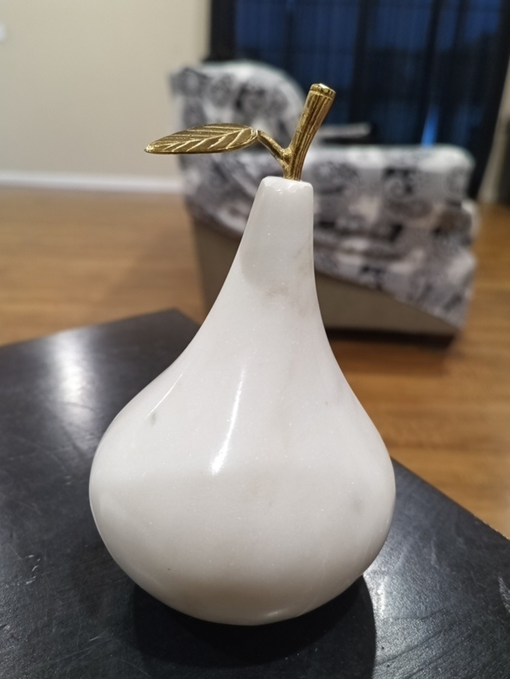 White Marble Pear Accent with Gold Stem - Home Accents